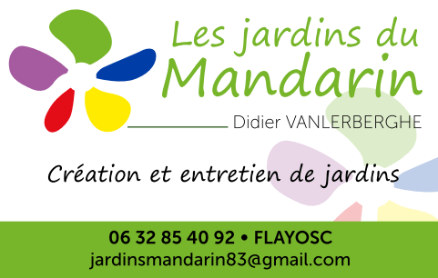 Carte de visite Les Jardins du Mandarin, entreprise de création et entretien de jardins à Flayosc dans le Var.